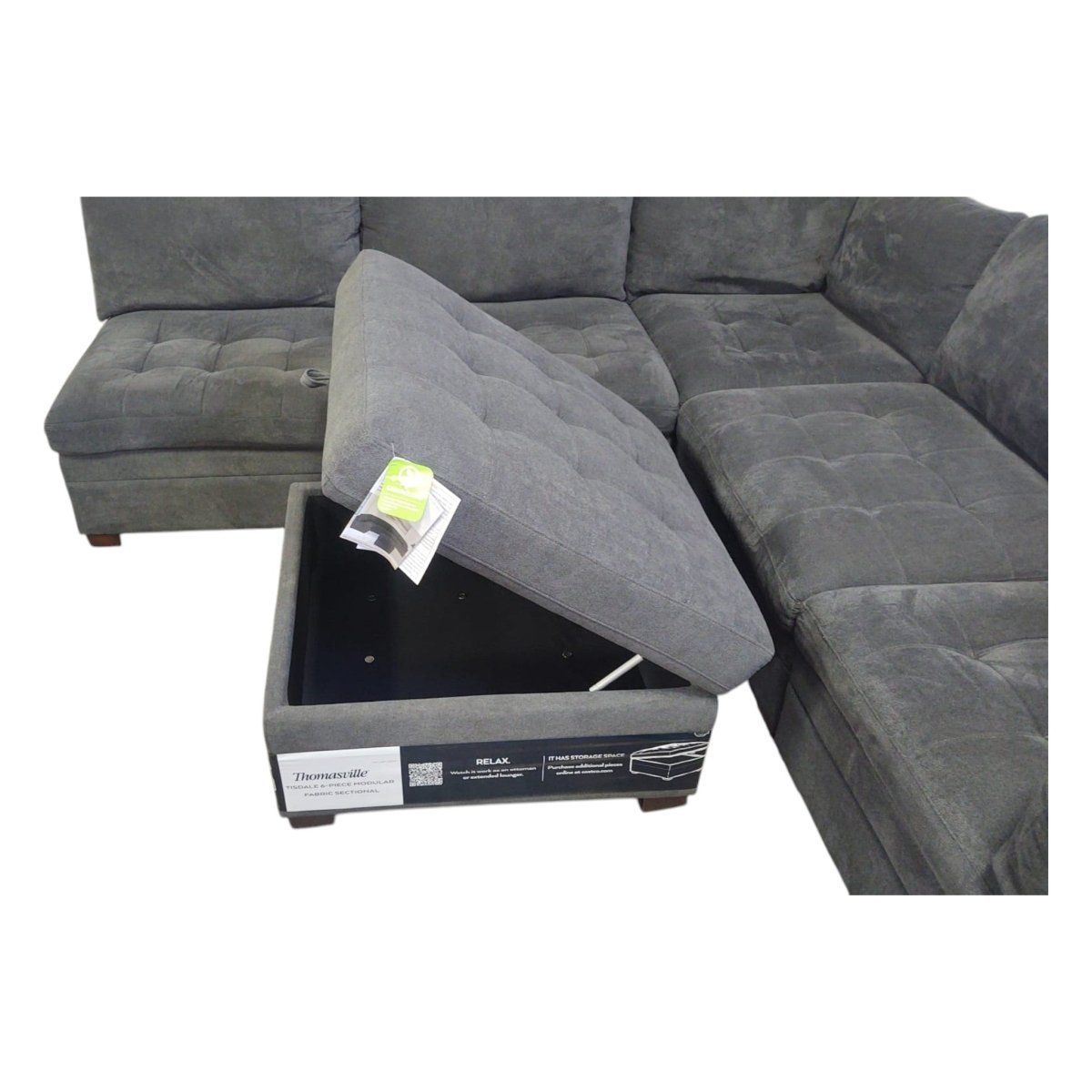 Thomasville Tisdale Modular Sectional 6 - Piece Dark Gray with Storage Ottoman (ID U031254) - Living Room Furniture available at Alpine Outlets in Denver