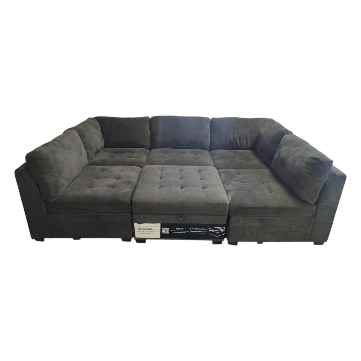 Thomasville Tisdale Modular Sectional 6 - Piece Dark Gray with Storage Ottoman (ID U031254) - Living Room Furniture available at Alpine Outlets in Denver