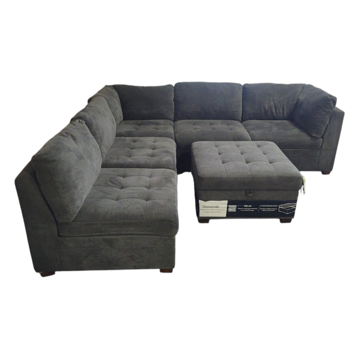 Thomasville Tisdale Modular Sectional 6 - Piece Dark Gray with Storage Ottoman (ID U031254) - Living Room Furniture available at Alpine Outlets in Denver