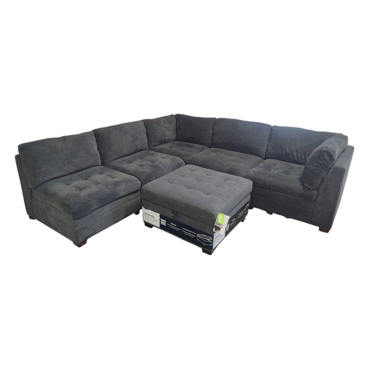 Thomasville Tisdale Modular Sectional 6 - Piece Dark Gray with Storage Ottoman (ID U031254) - Living Room Furniture available at Alpine Outlets in Denver