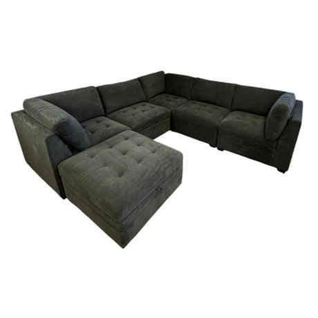 Thomasville Tisdale Modular Sectional 6 - Piece Dark Gray with Storage Ottoman (ID U458763) - Living Room Furniture available at Alpine Outlets in Denver