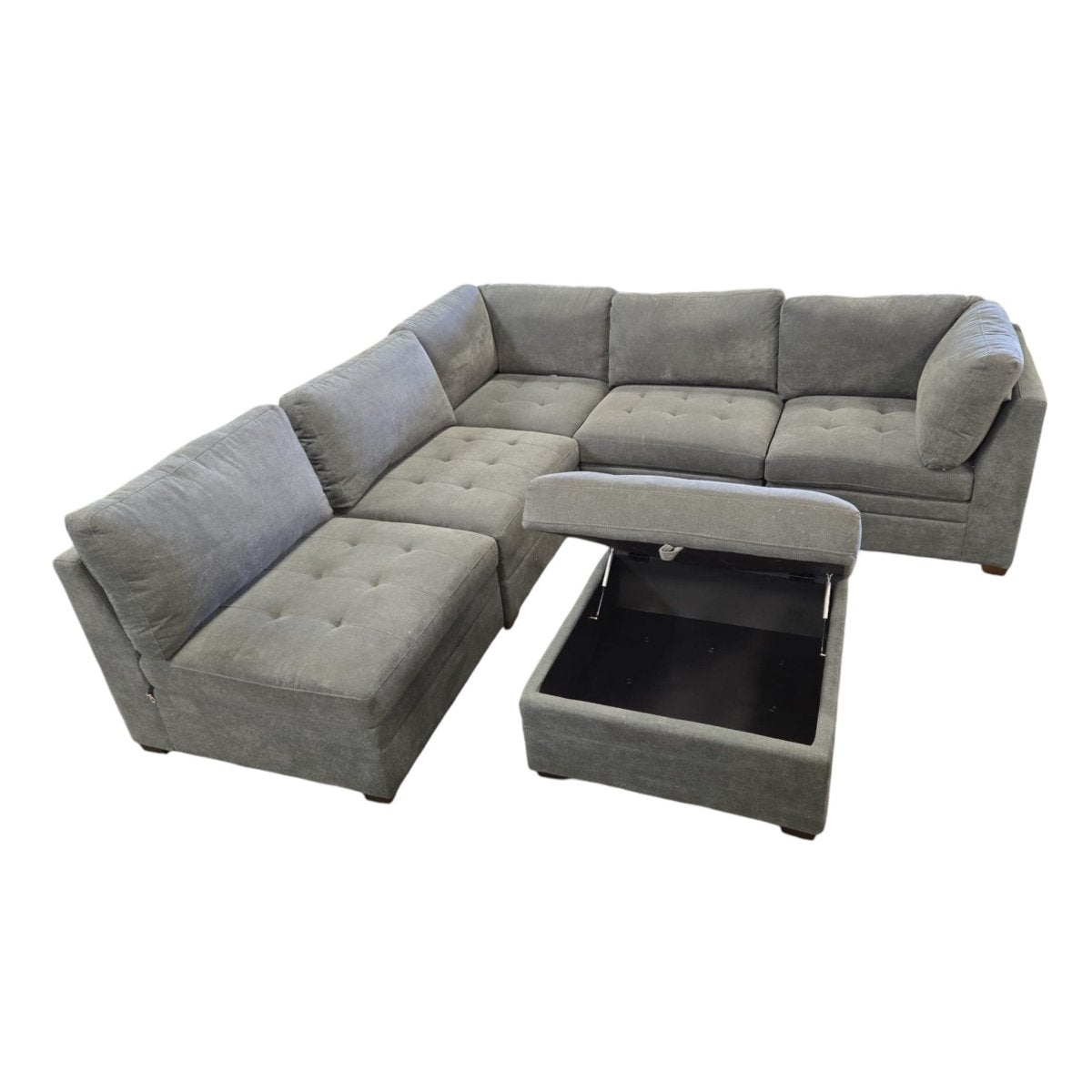 Thomasville Tisdale Modular Sectional 6 - Piece Dark Gray with Storage Ottoman - Used Like New - (ID U3459) - Alpine Outlets