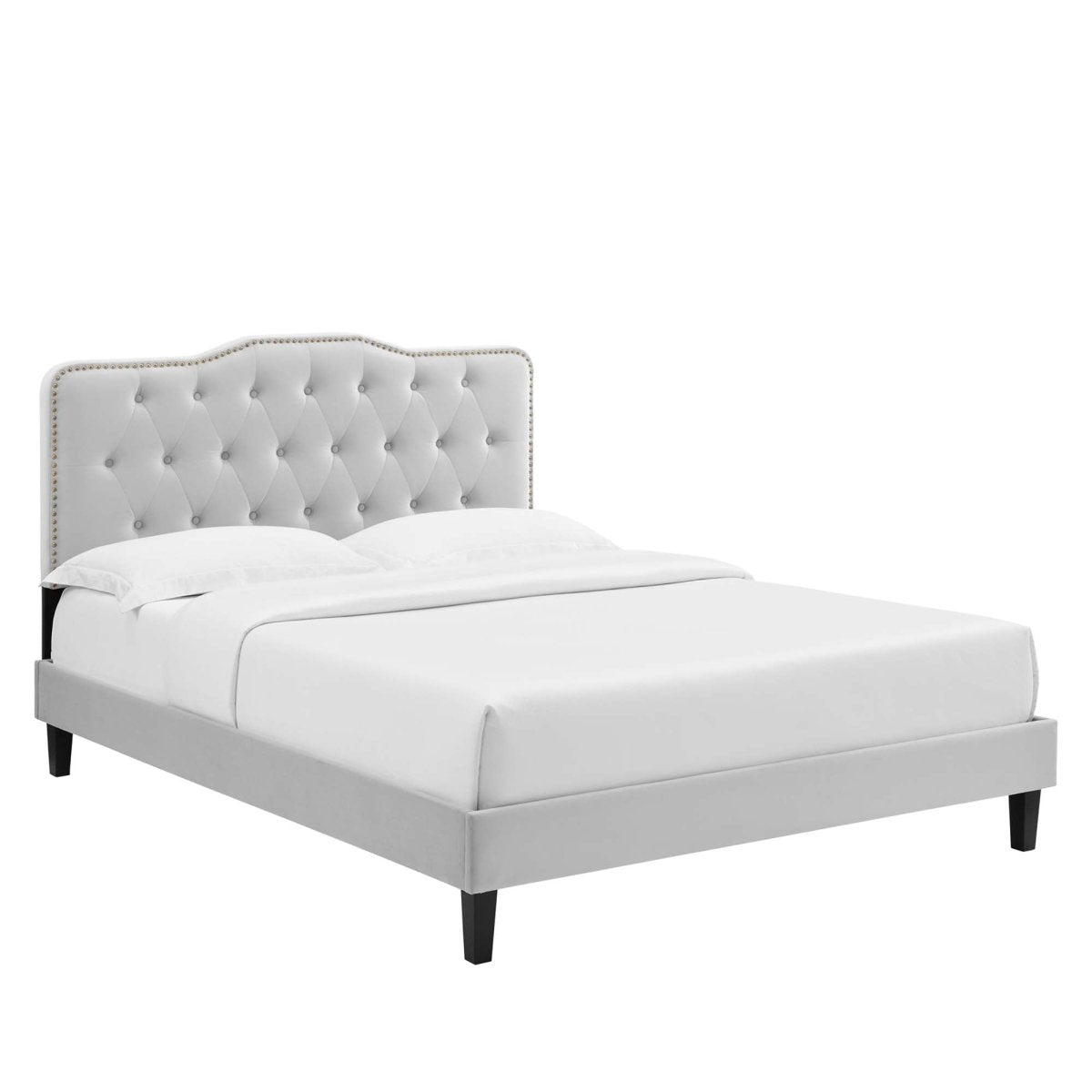Tufted Nailhead Performance Velvet Platform Bed - Platform Bed available at Alpine Outlets in Denver