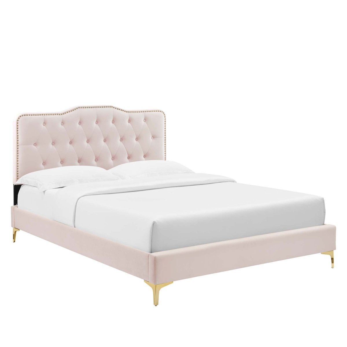 Tufted Nailhead Performance Velvet Platform Bed - Platform Bed available at Alpine Outlets in Denver
