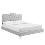 Tufted Nailhead Performance Velvet Platform Bed - Platform Bed available at Alpine Outlets in Denver