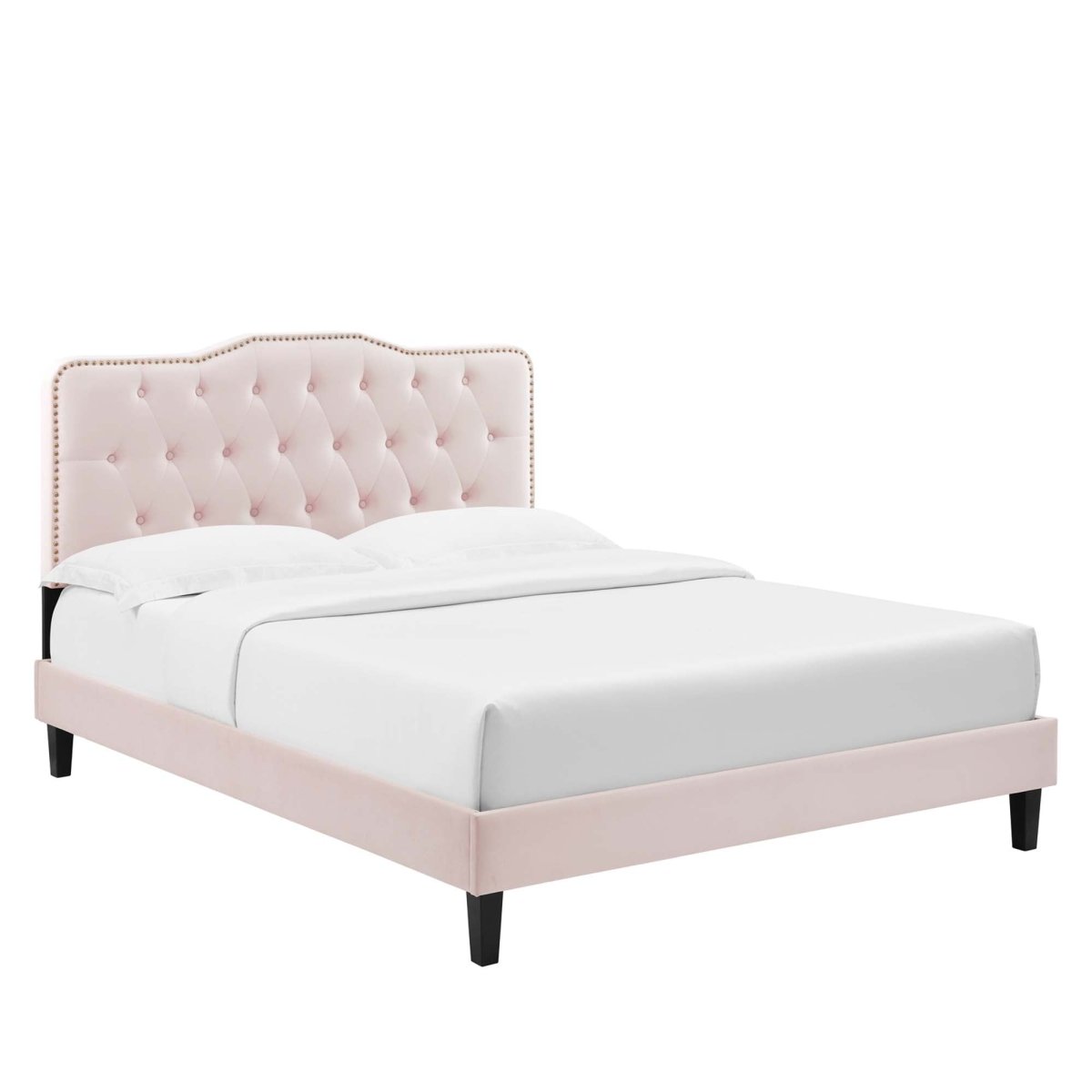 Tufted Nailhead Performance Velvet Platform Bed - Platform Bed available at Alpine Outlets in Denver