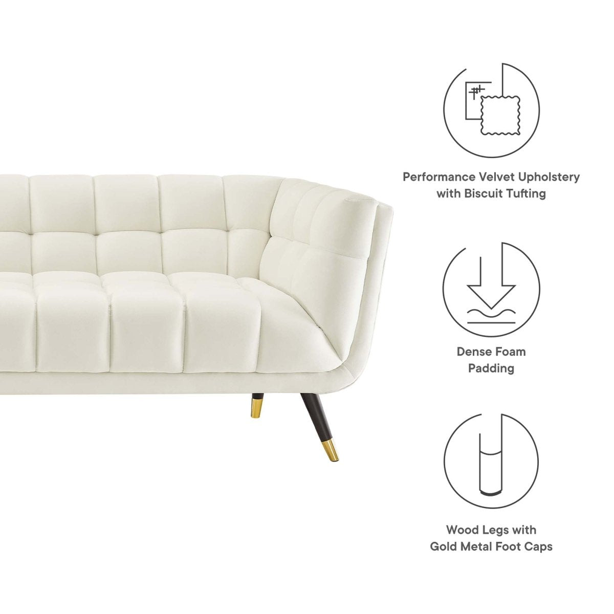 Tufted Performance Velvet Sofa with Flared Arms and Gold Accents - Living Room Furniture available at Alpine Outlets in Denver
