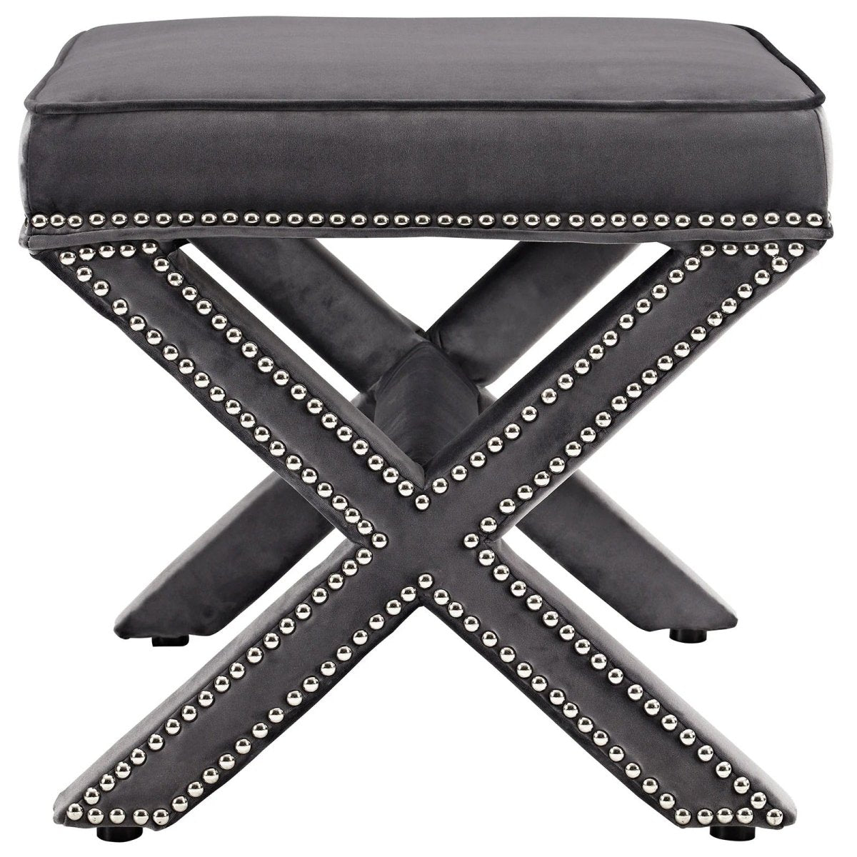 Tufted Velvet Bench Ottoman with Nailhead Trim – 20 Inch - Ottomans available at Alpine Outlets in Denver
