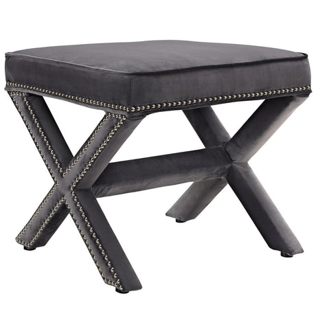 Tufted Velvet Bench Ottoman with Nailhead Trim – 20 Inch - Ottomans available at Alpine Outlets in Denver