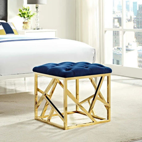Tufted Velvet Ottoman with Gold Base – 18 Inch Square - Ottomans available at Alpine Outlets in Denver