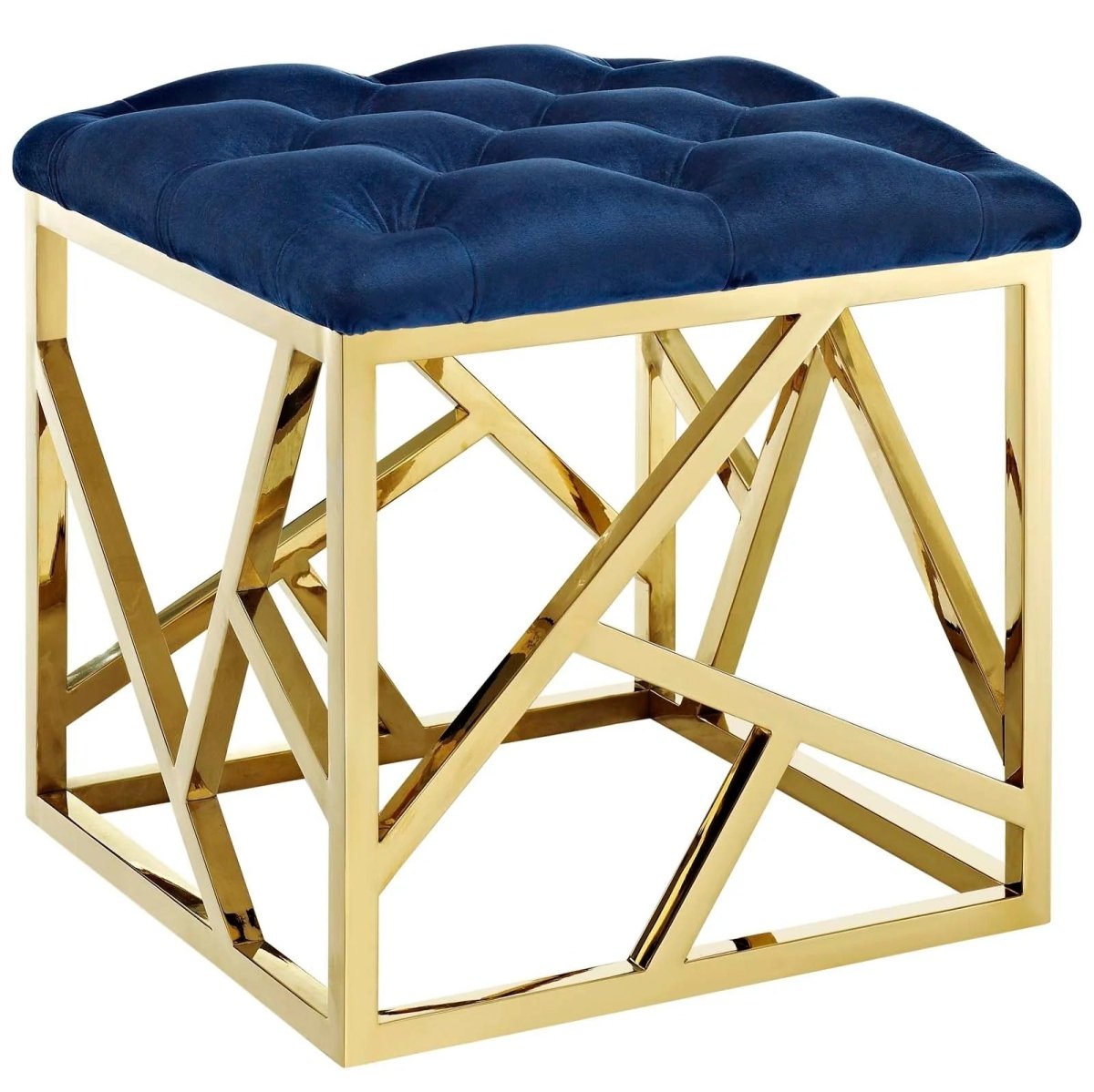 Tufted Velvet Ottoman with Gold Base – 18 Inch Square - Ottomans available at Alpine Outlets in Denver