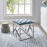 Tufted Velvet Ottoman with Silver Base – 18 Inch Square - Ottomans available at Alpine Outlets in Denver