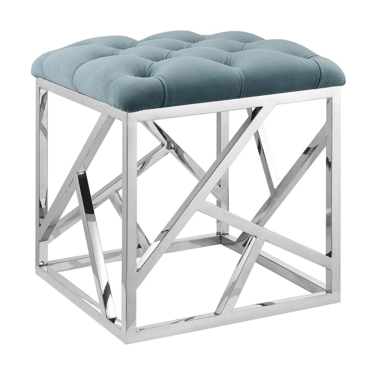 Tufted Velvet Ottoman with Silver Base – 18 Inch Square - Ottomans available at Alpine Outlets in Denver