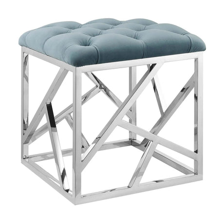 Tufted Velvet Ottoman with Silver Base – 18 Inch Square - Ottomans available at Alpine Outlets in Denver