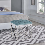 Tufted Velvet Ottoman with Silver Base – 18 Inch Square - Ottomans available at Alpine Outlets in Denver