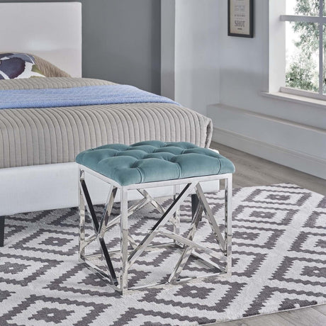 Tufted Velvet Ottoman with Silver Base – 18 Inch Square - Ottomans available at Alpine Outlets in Denver