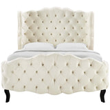 Tufted Wingback Performance Velvet Platform Bed with Cabriole Legs in Ivory - Platform Bed available at Alpine Outlets in Denver