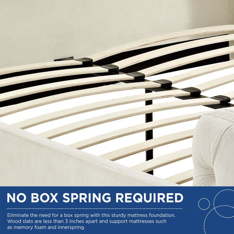 Tufted Wingback Performance Velvet Platform Bed with Cabriole Legs in Ivory - Platform Bed available at Alpine Outlets in Denver