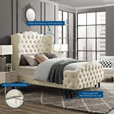 Tufted Wingback Performance Velvet Platform Bed with Cabriole Legs in Ivory - Platform Bed available at Alpine Outlets in Denver