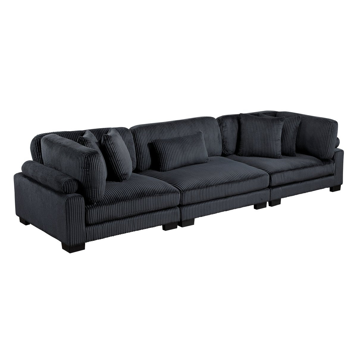 Turbo 135 in. W Pillow Top Arm Corduroy Fabric Rectangle Sofa in Black - Living Room Furniture - Alpine Outlets