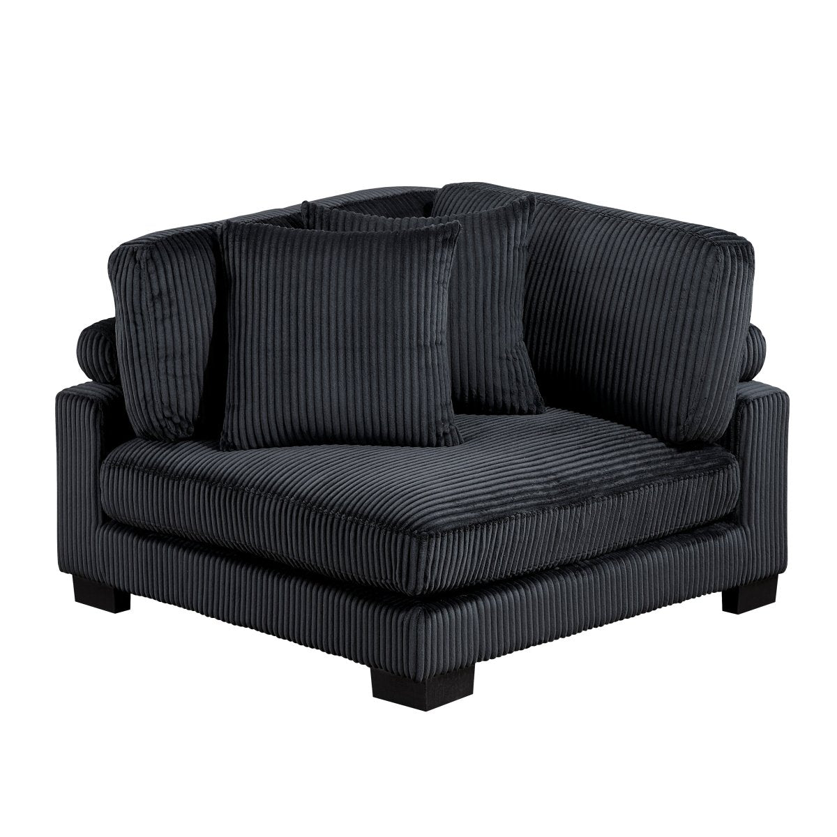 Turbo 135 in. W Pillow Top Arm Corduroy Fabric Rectangle Sofa in Black - Living Room Furniture - Alpine Outlets