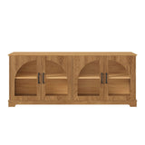 TV Stand With Semi Arched Glass Doors, Media Console With Adjustable Shelves For Living Room - Brown - TV Stands available at Alpine Outlets in Denver
