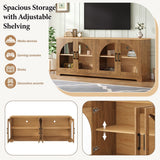 TV Stand With Semi Arched Glass Doors, Media Console With Adjustable Shelves For Living Room - Brown - TV Stands available at Alpine Outlets in Denver