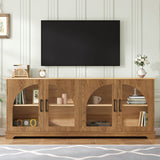 TV Stand With Semi Arched Glass Doors, Media Console With Adjustable Shelves For Living Room - Brown - TV Stands available at Alpine Outlets in Denver
