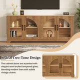 TV Stand With Semi Arched Glass Doors, Media Console With Adjustable Shelves For Living Room - Brown - TV Stands available at Alpine Outlets in Denver