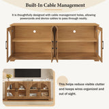 TV Stand With Semi Arched Glass Doors, Media Console With Adjustable Shelves For Living Room - Brown - TV Stands available at Alpine Outlets in Denver