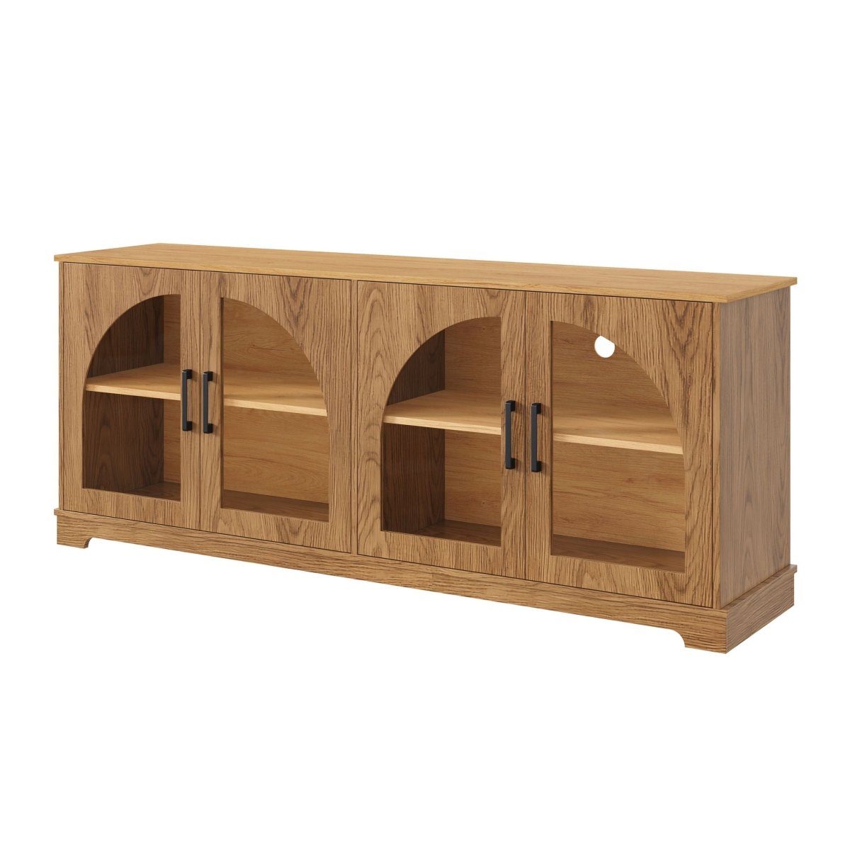 TV Stand With Semi Arched Glass Doors, Media Console With Adjustable Shelves For Living Room - Brown - TV Stands available at Alpine Outlets in Denver