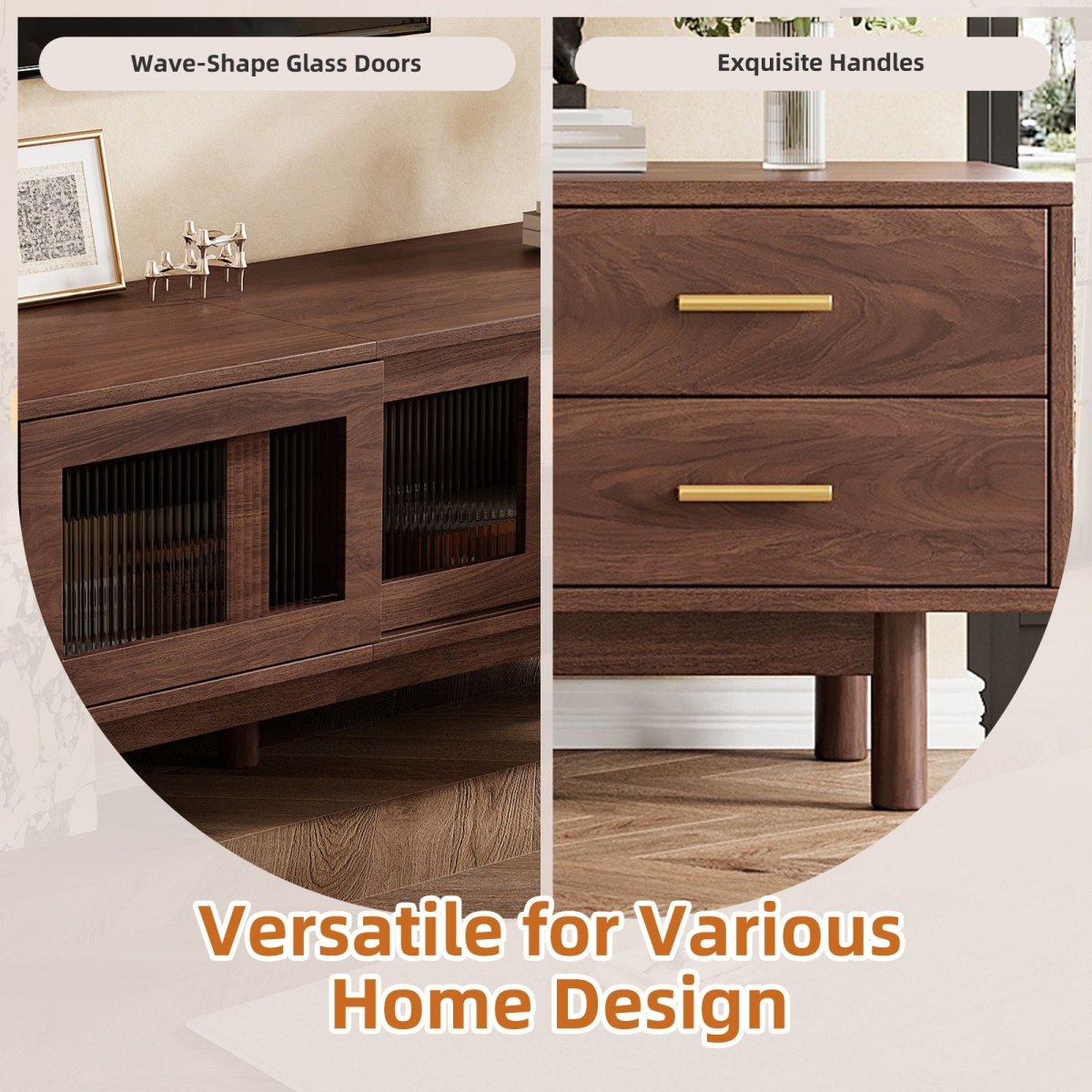 TV Stand With Sliding Doors And 2 Drawers For Living Room - Dark Brown - TV Stands available at Alpine Outlets in Denver