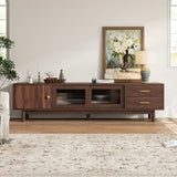 TV Stand With Sliding Doors And 2 Drawers For Living Room - Dark Brown - TV Stands available at Alpine Outlets in Denver