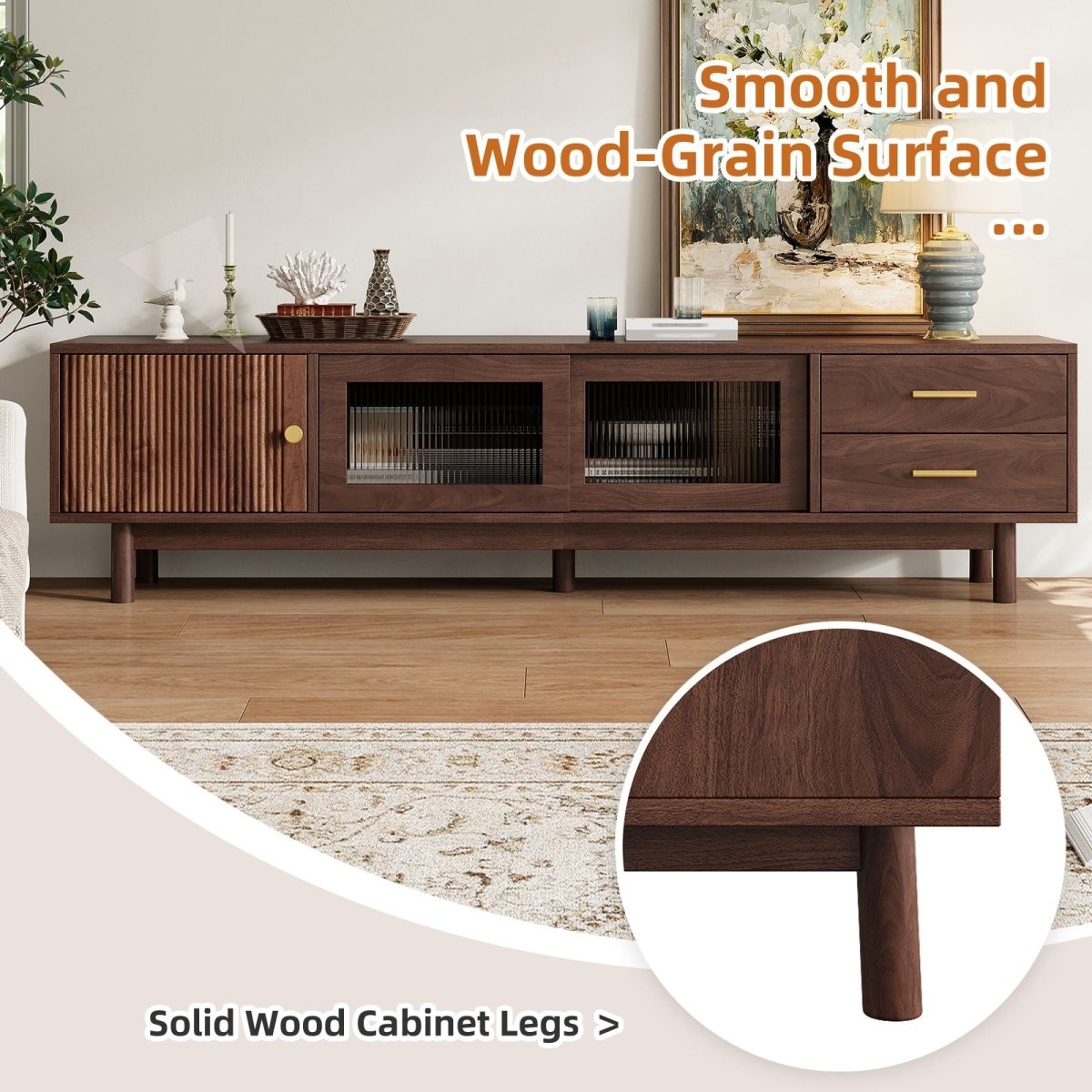 TV Stand With Sliding Doors And 2 Drawers For Living Room - Dark Brown - TV Stands available at Alpine Outlets in Denver