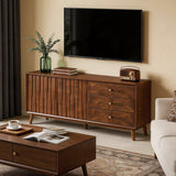 TV Stand With Storage, Entertainment Center, 3 Drawers And 2 Doors For Living Room - Walnut - TV Stands available at Alpine Outlets in Denver