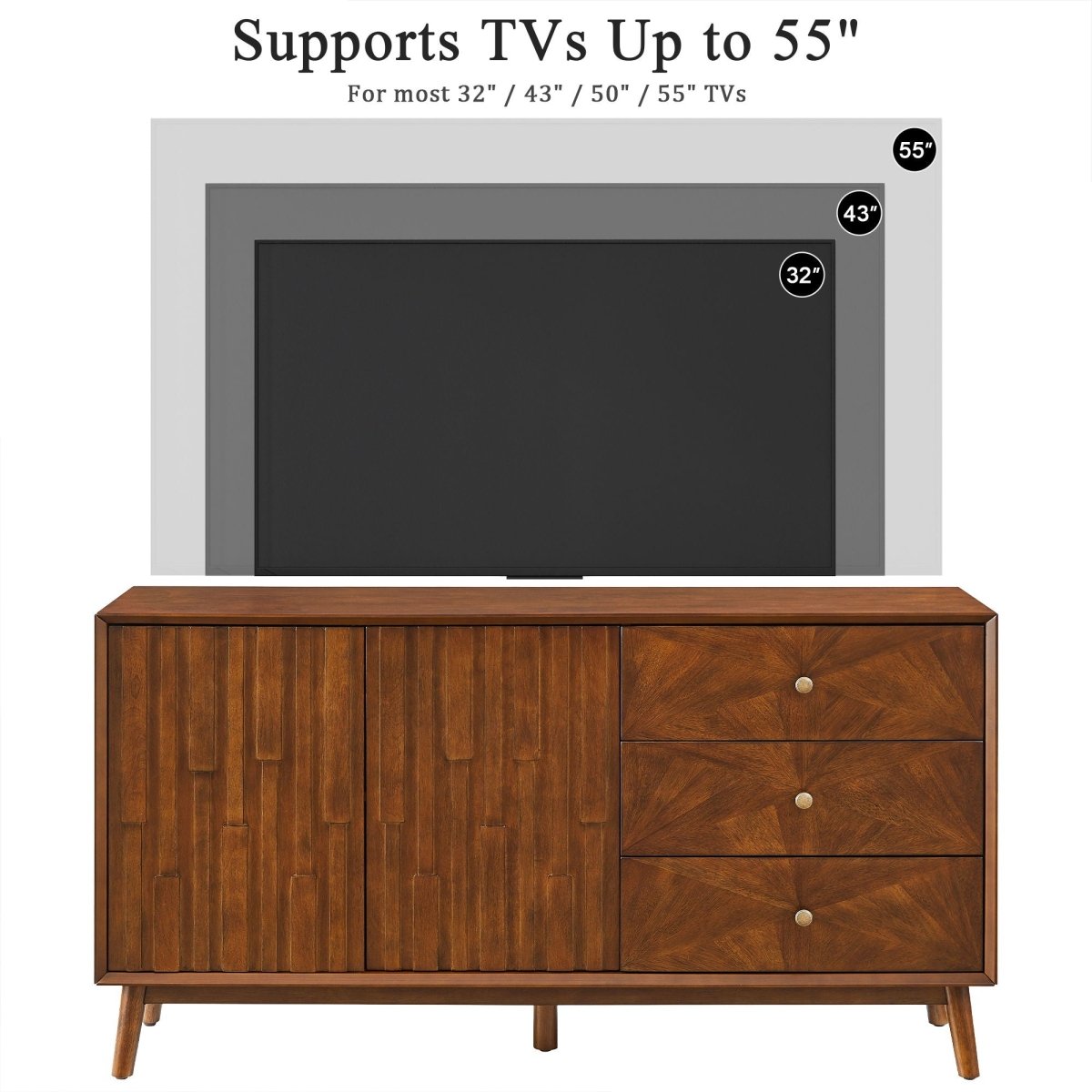 TV Stand With Storage, Entertainment Center, 3 Drawers And 2 Doors For Living Room - Walnut - TV Stands available at Alpine Outlets in Denver
