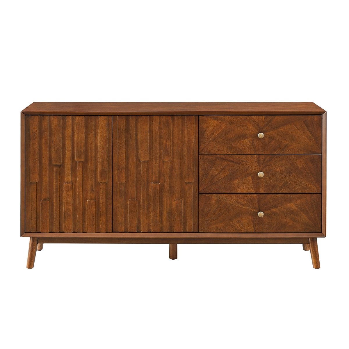 TV Stand With Storage, Entertainment Center, 3 Drawers And 2 Doors For Living Room - Walnut - TV Stands available at Alpine Outlets in Denver
