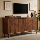 TV Stand With Storage, Entertainment Center, 3 Drawers And 2 Doors For Living Room - Walnut - TV Stands available at Alpine Outlets in Denver