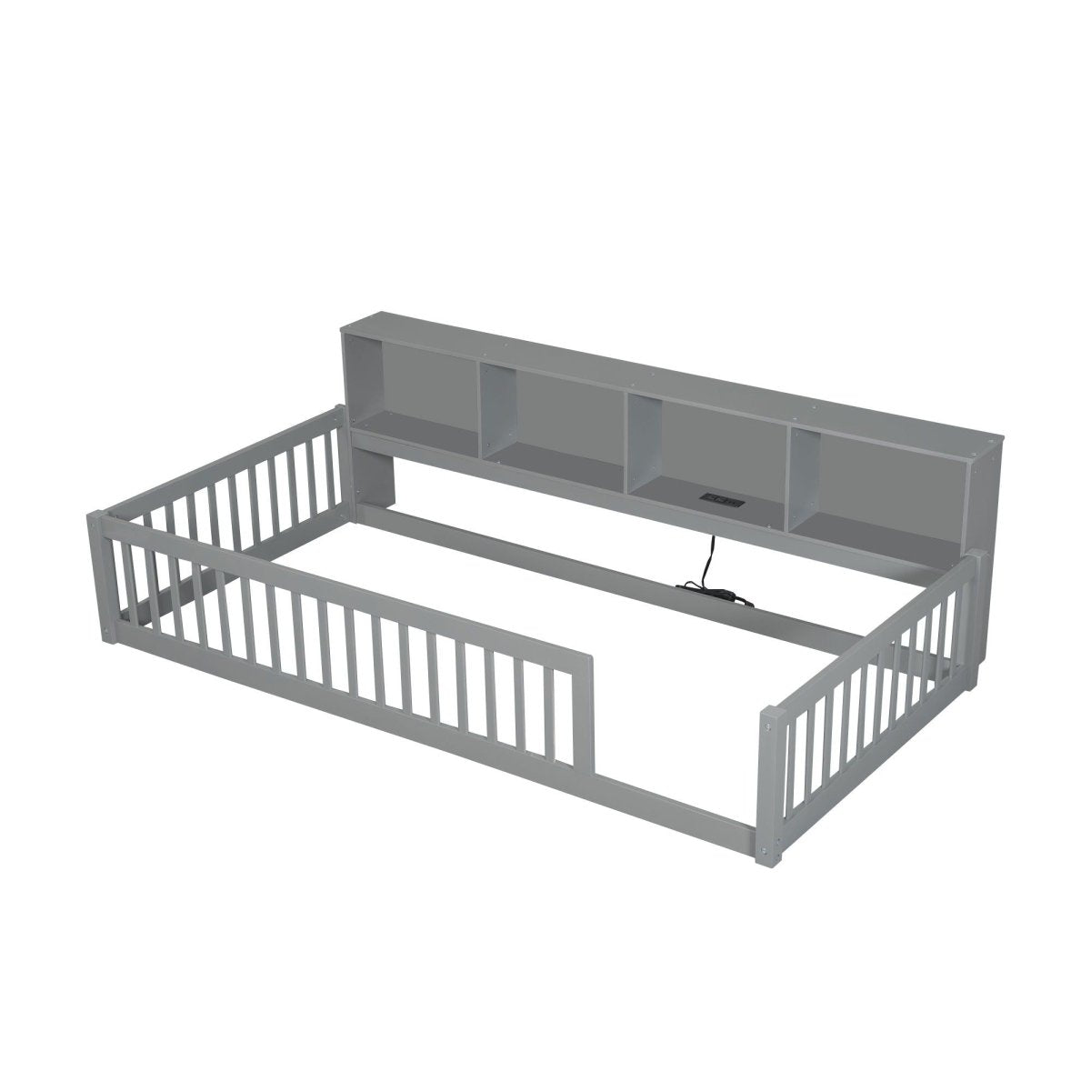 Twin Long Floor Bed With Storage Cabinets And USB Ports - Gray - Platform Beds available at Alpine Outlets in Denver