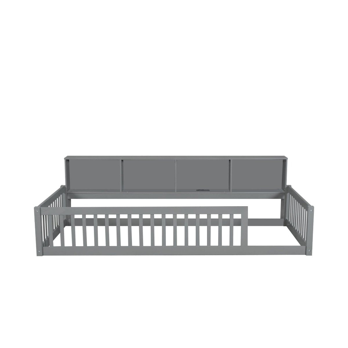 Twin Long Floor Bed With Storage Cabinets And USB Ports - Gray - Platform Beds available at Alpine Outlets in Denver