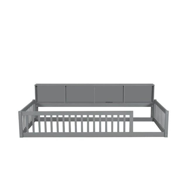 Twin Long Floor Bed With Storage Cabinets And USB Ports - Gray - Platform Beds available at Alpine Outlets in Denver