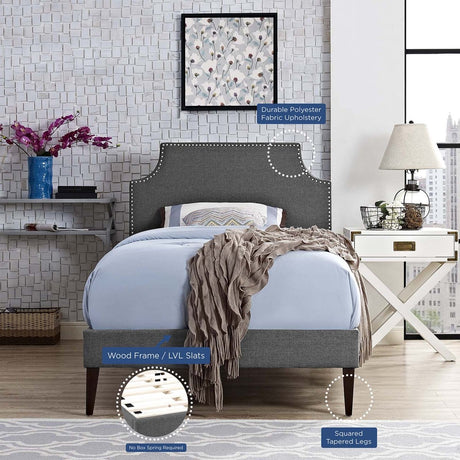 Twin Mid - Century Modern Upholstered Fabric Platform Bed in Gray - Platform Bed available at Alpine Outlets in Denver