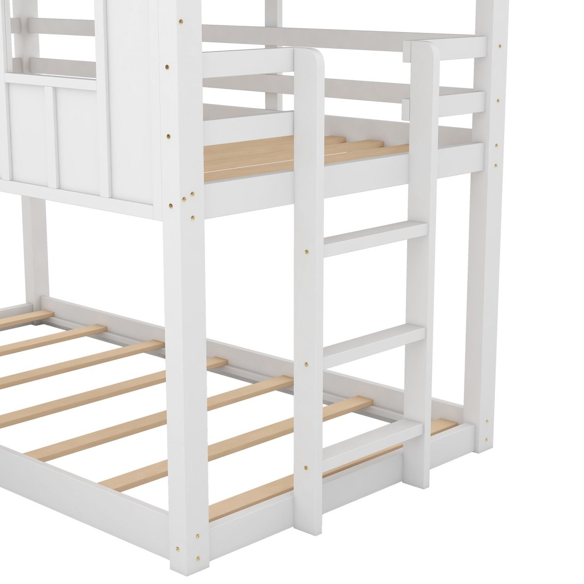 Twin Over Twin House Bunk Bed With Slide And Windows - White / Gray - Bunk Beds available at Alpine Outlets in Denver