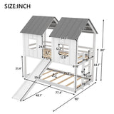 Twin Over Twin House Bunk Bed With Slide And Windows - White / Gray - Bunk Beds available at Alpine Outlets in Denver
