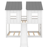 Twin Over Twin House Bunk Bed With Slide And Windows - White / Gray - Bunk Beds available at Alpine Outlets in Denver
