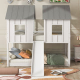 Twin Over Twin House Bunk Bed With Slide And Windows - White / Gray - Bunk Beds available at Alpine Outlets in Denver