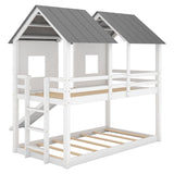 Twin Over Twin House Bunk Bed With Slide And Windows - White / Gray - Bunk Beds available at Alpine Outlets in Denver