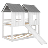 Twin Over Twin House Bunk Bed With Slide And Windows - White / Gray - Bunk Beds available at Alpine Outlets in Denver