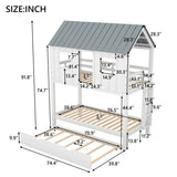 Twin Size House Bunk Bed With Trundle, Roof And Windows - White / Gray - Bunk Beds available at Alpine Outlets in Denver