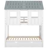 Twin Size House Bunk Bed With Trundle, Roof And Windows - White / Gray - Bunk Beds available at Alpine Outlets in Denver